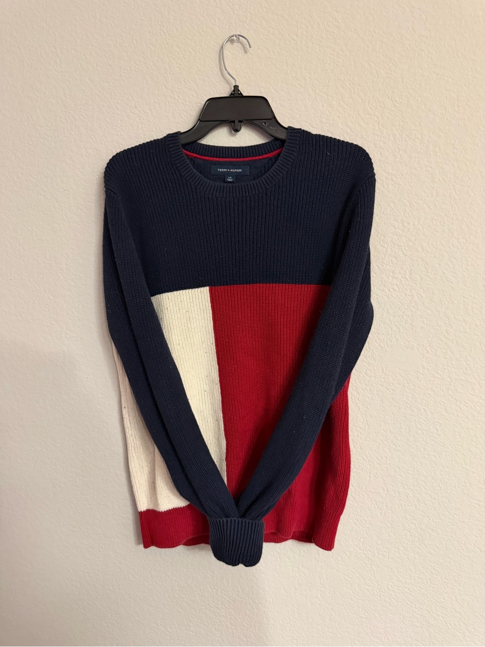 Tommy Hilfiger Navy Red White Colorblock Crewneck Sweater